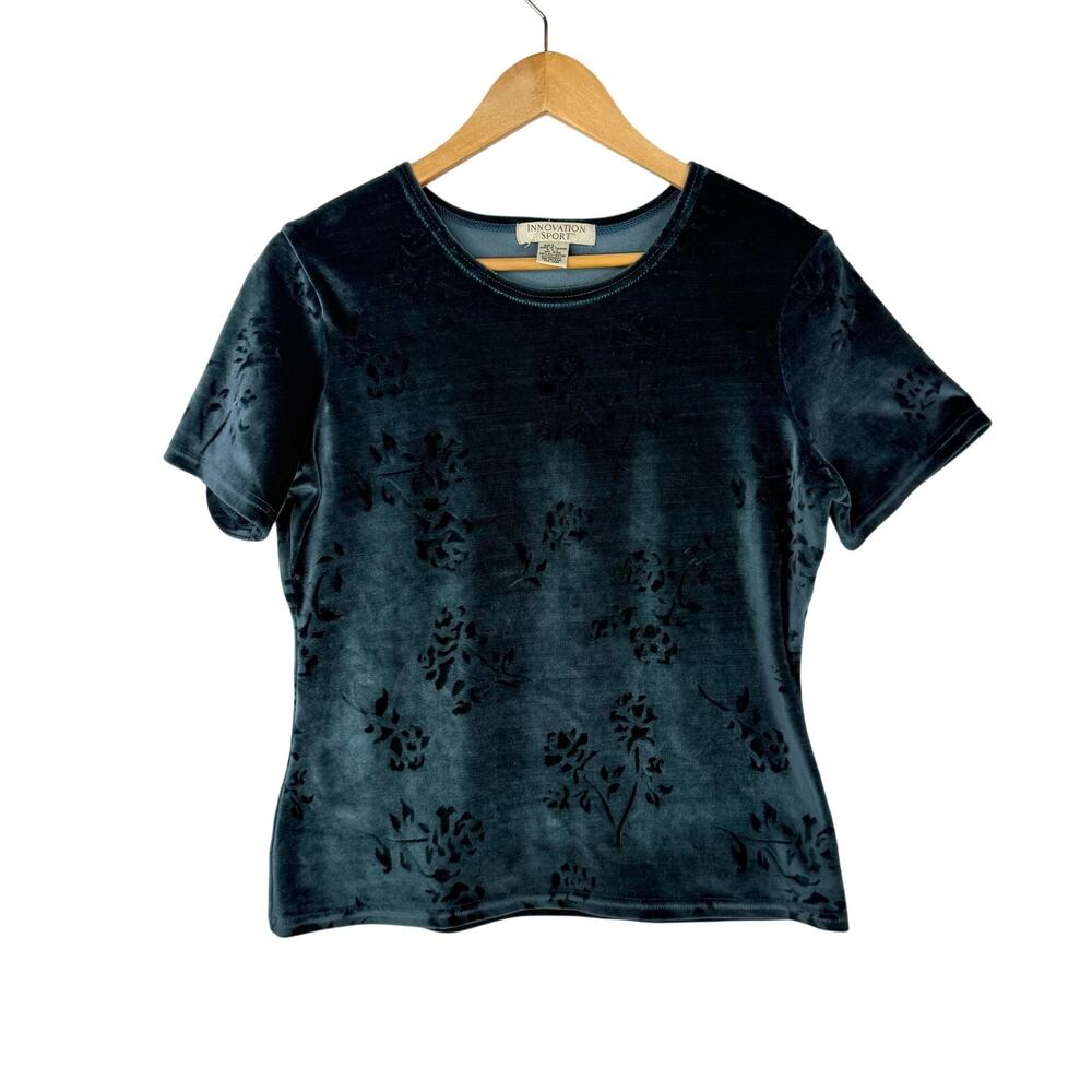 VTG 90s Innovation Sport Blue Velvet Floral T-Shirt